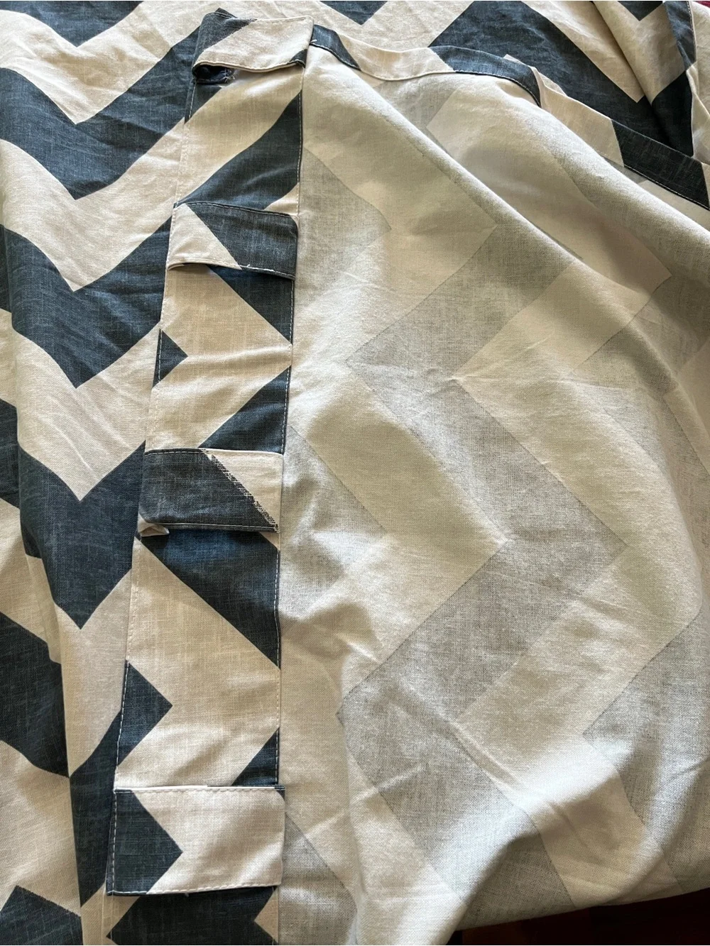 West Elm 2 Panel Curtains Chevron Zigzag Print Blue/Cream Cotton Size 48”X 63”